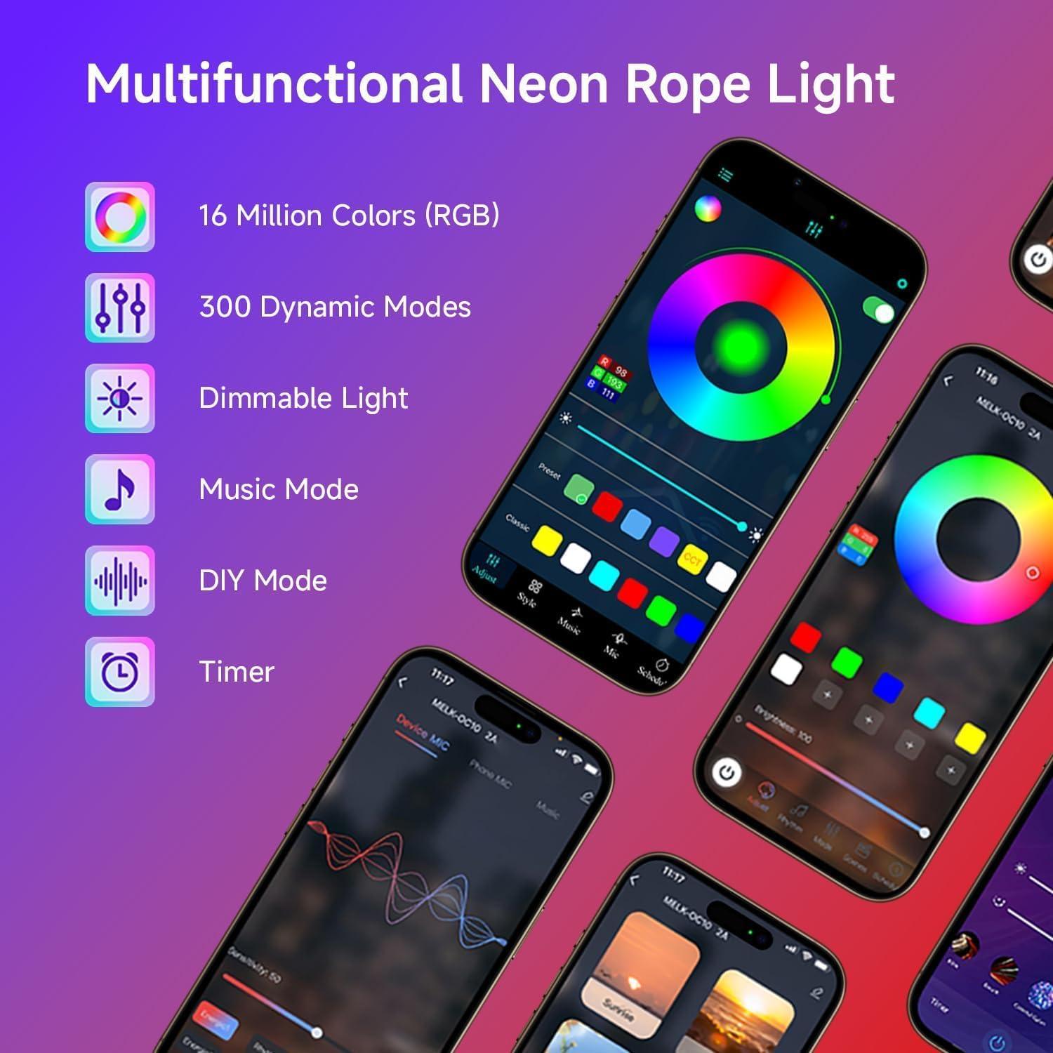 Tira de Luces LED Neón 5m Heromind IP67 Control APP RGB
