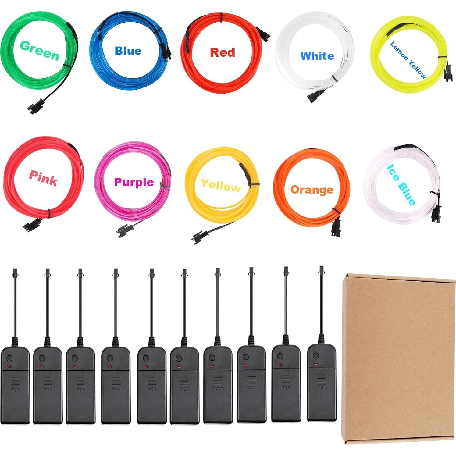 Paquete de 10 Cables de Neón EL Melndiea 2.99m Multicolor