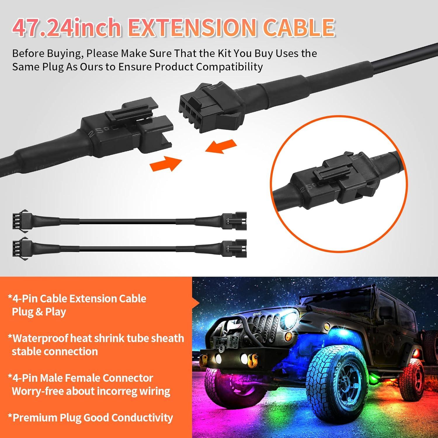 Cable de Extensión RGB LED Luces de Rocas 4PCS 120cm LD DARKEAGLE