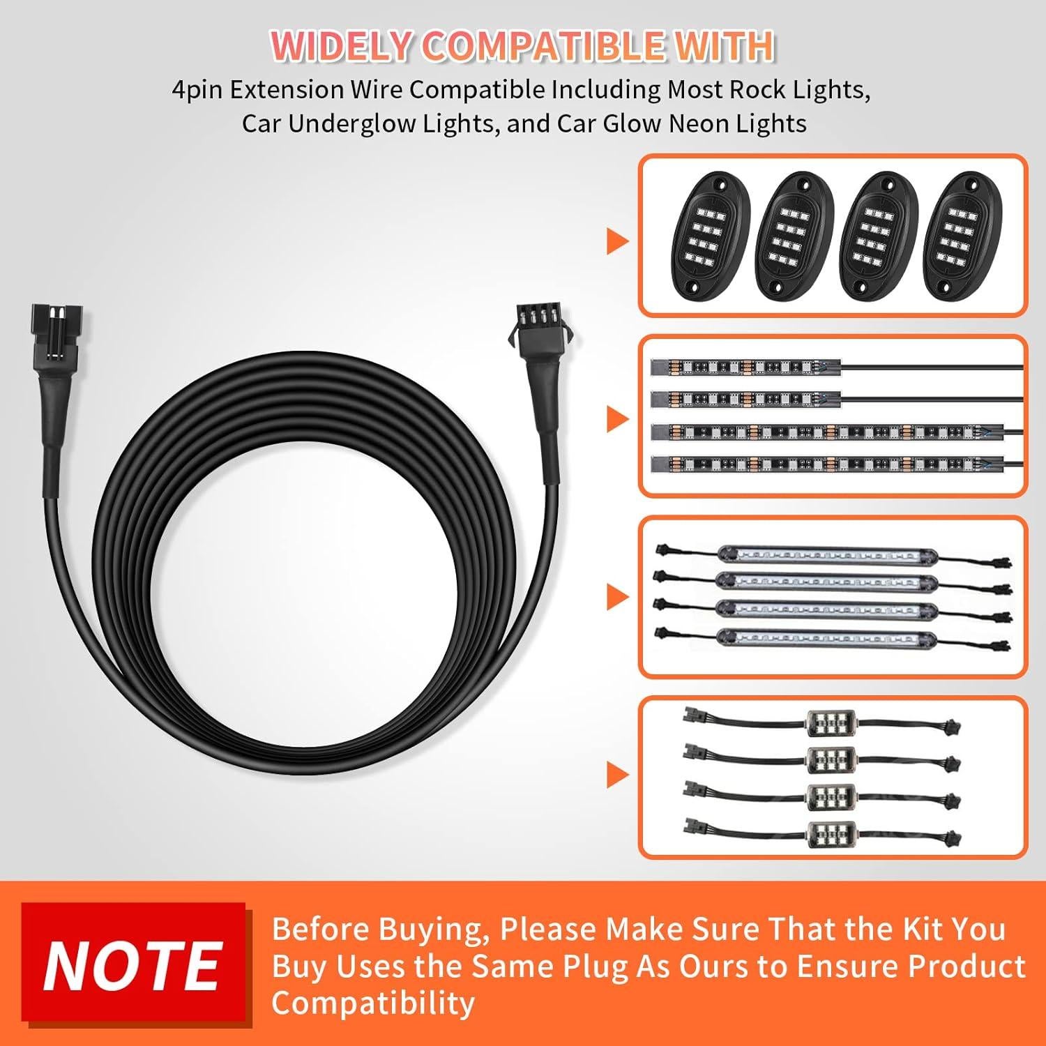 Cable de Extensión RGB LED Luces de Rocas 4PCS 120cm LD DARKEAGLE