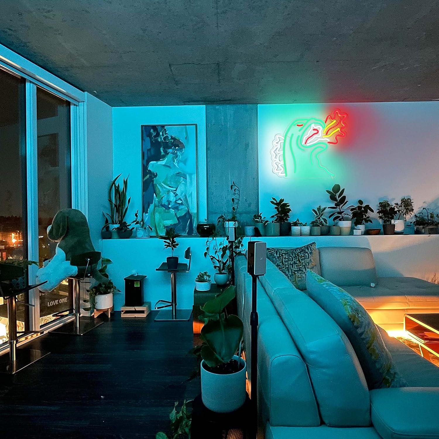 Neon Light King of The Monster Dimmable LED Neon Sign for Wall Decor Gaming Room Lights Boys Room Decor Fire-breathing Monster Neon Signs Dinosaur Neon Light