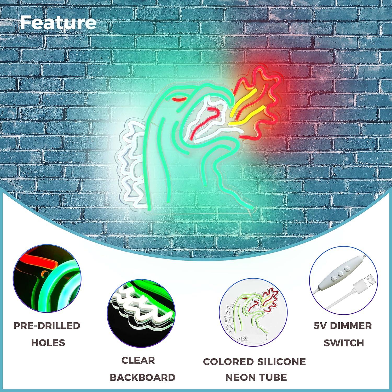 Neon Light King of The Monster Dimmable LED Neon Sign for Wall Decor Gaming Room Lights Boys Room Decor Fire-breathing Monster Neon Signs Dinosaur Neon Light