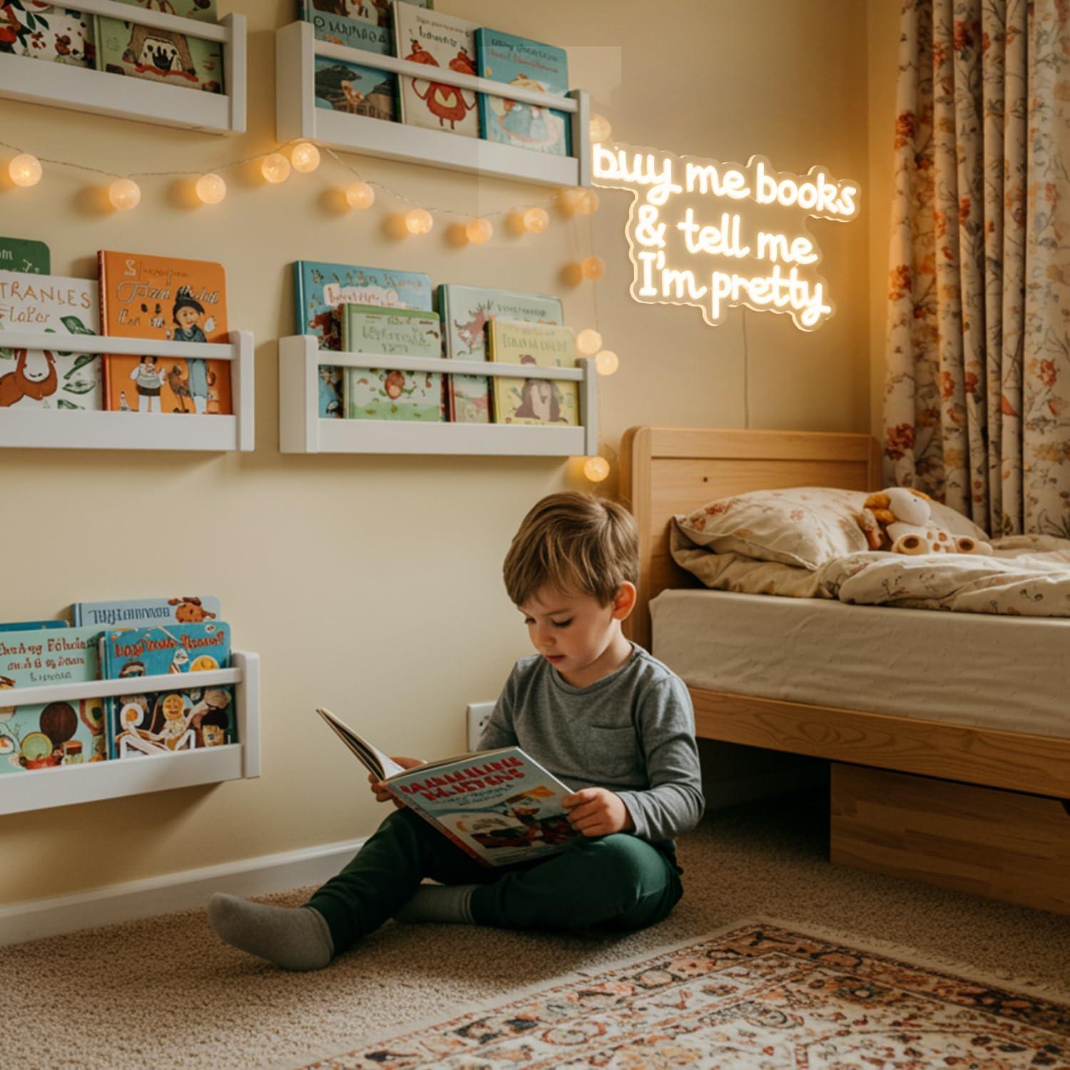 Buy Me Books and Tell Me I'm Pretty Neon Sign,Neon Signs For wall Decor,Classroom Sign,Warm White LED Sign,Dimmable Letter Neon Lights,Neon Light Sign for Bedroom Classroom Led Wall Art