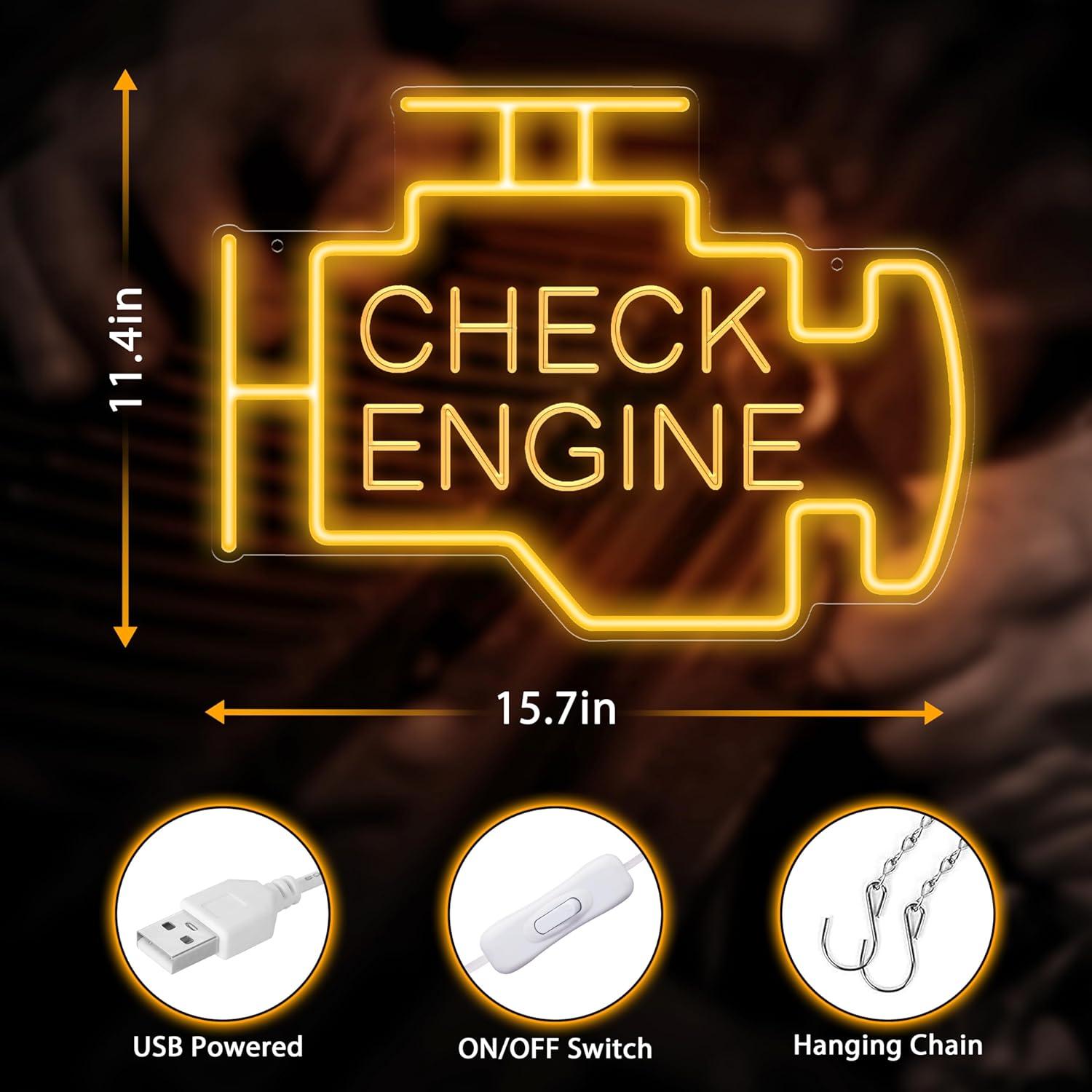 Luz de Neón Check Engine Kavaas LED para Garaje 39.9x29cm