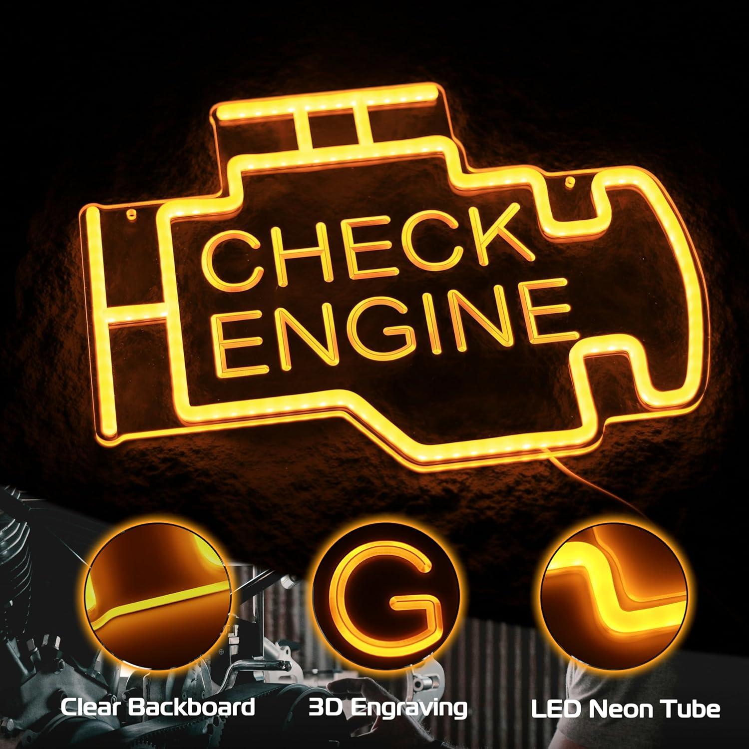Luz de Neón Check Engine Kavaas LED para Garaje 39.9x29cm