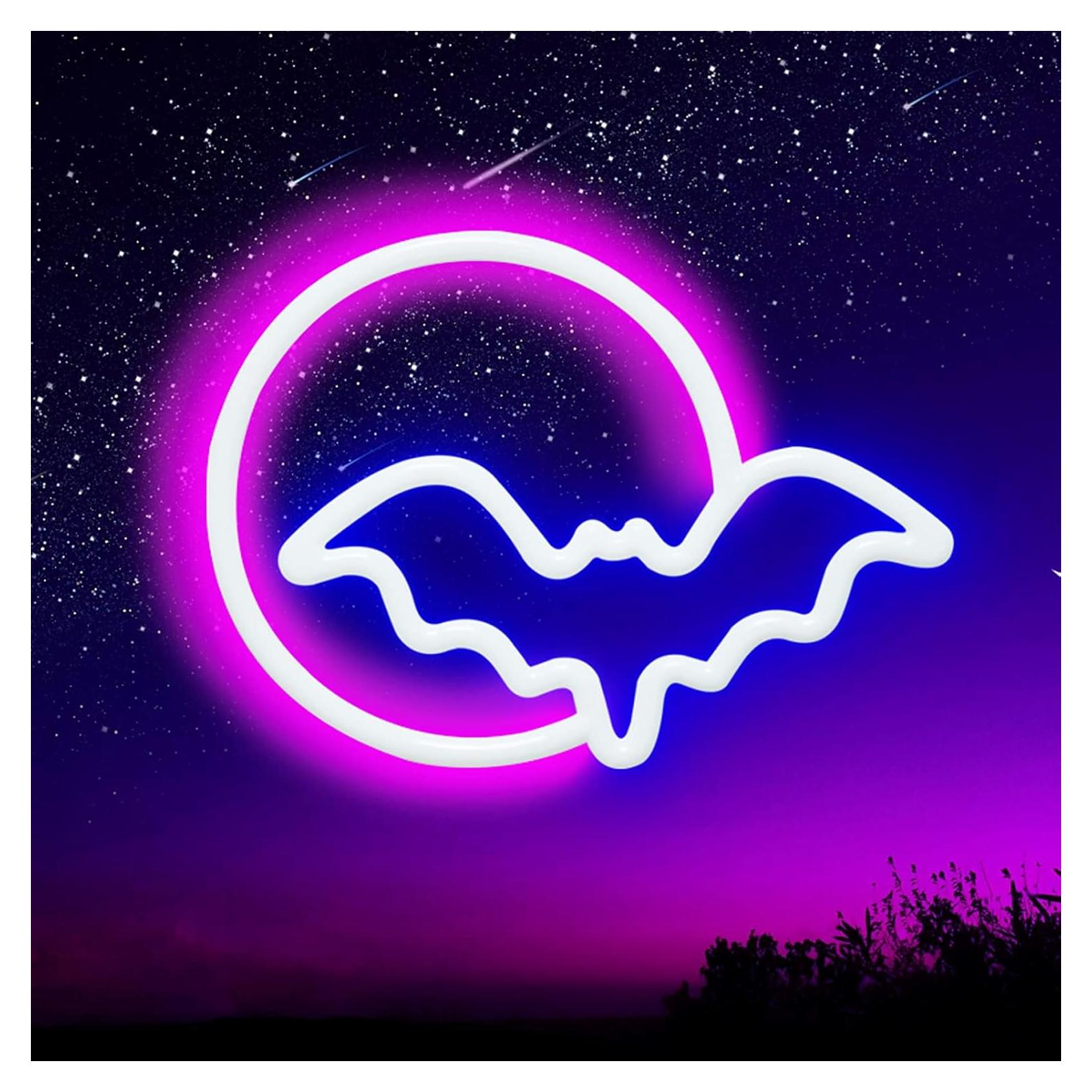 Luz de Neón SEMETOR Luna y Murciélago 27x20 cm USB/Batería