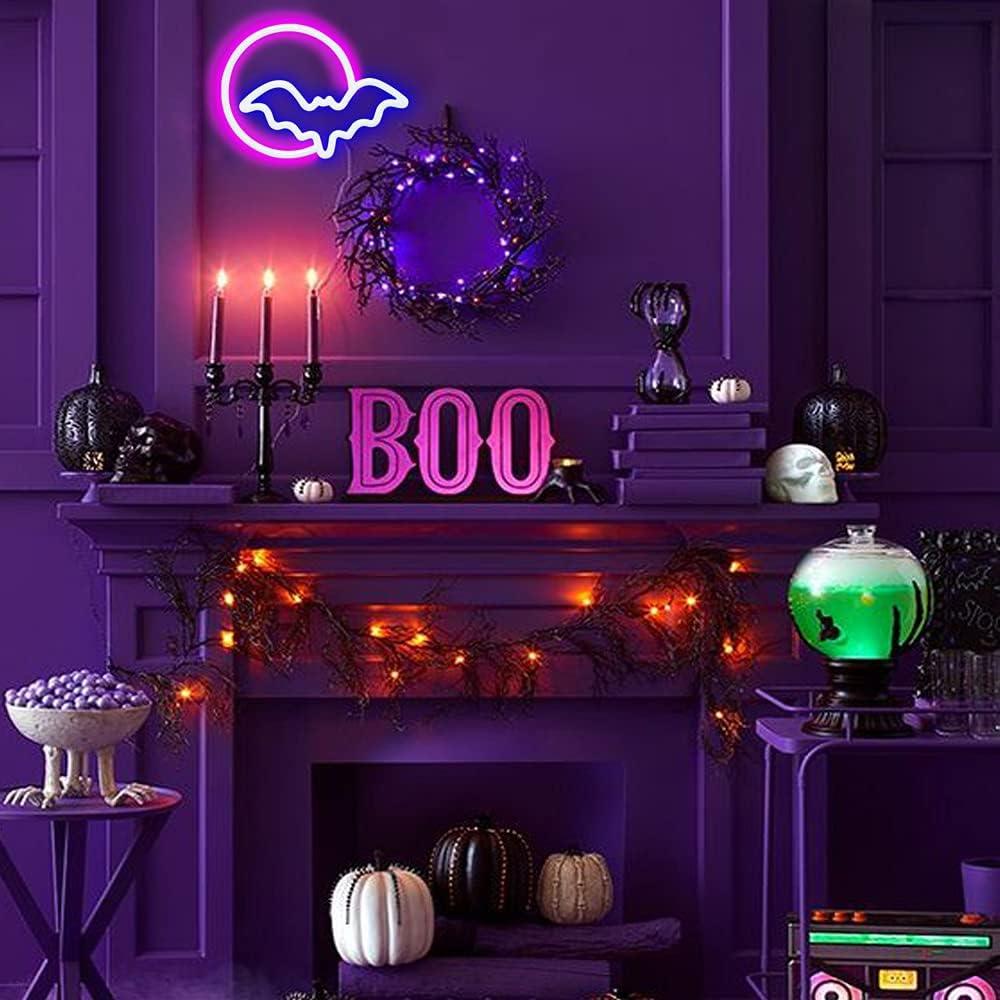 Luz de Neón SEMETOR Luna y Murciélago 27x20 cm USB/Batería