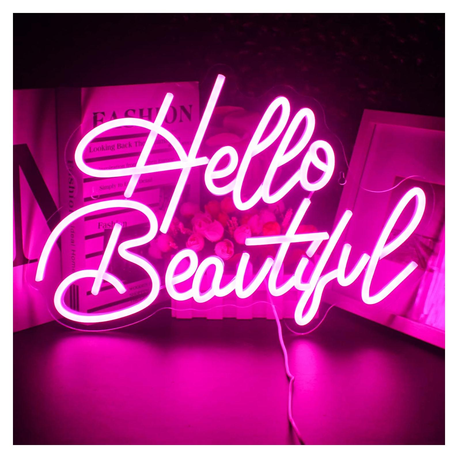 Luz de Neón Rosa Hola Hermosa LookLight 27.9x42cm USB