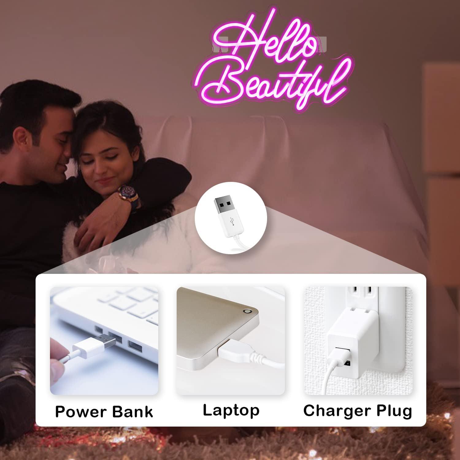 Luz de Neón Rosa Hola Hermosa LookLight 27.9x42cm USB