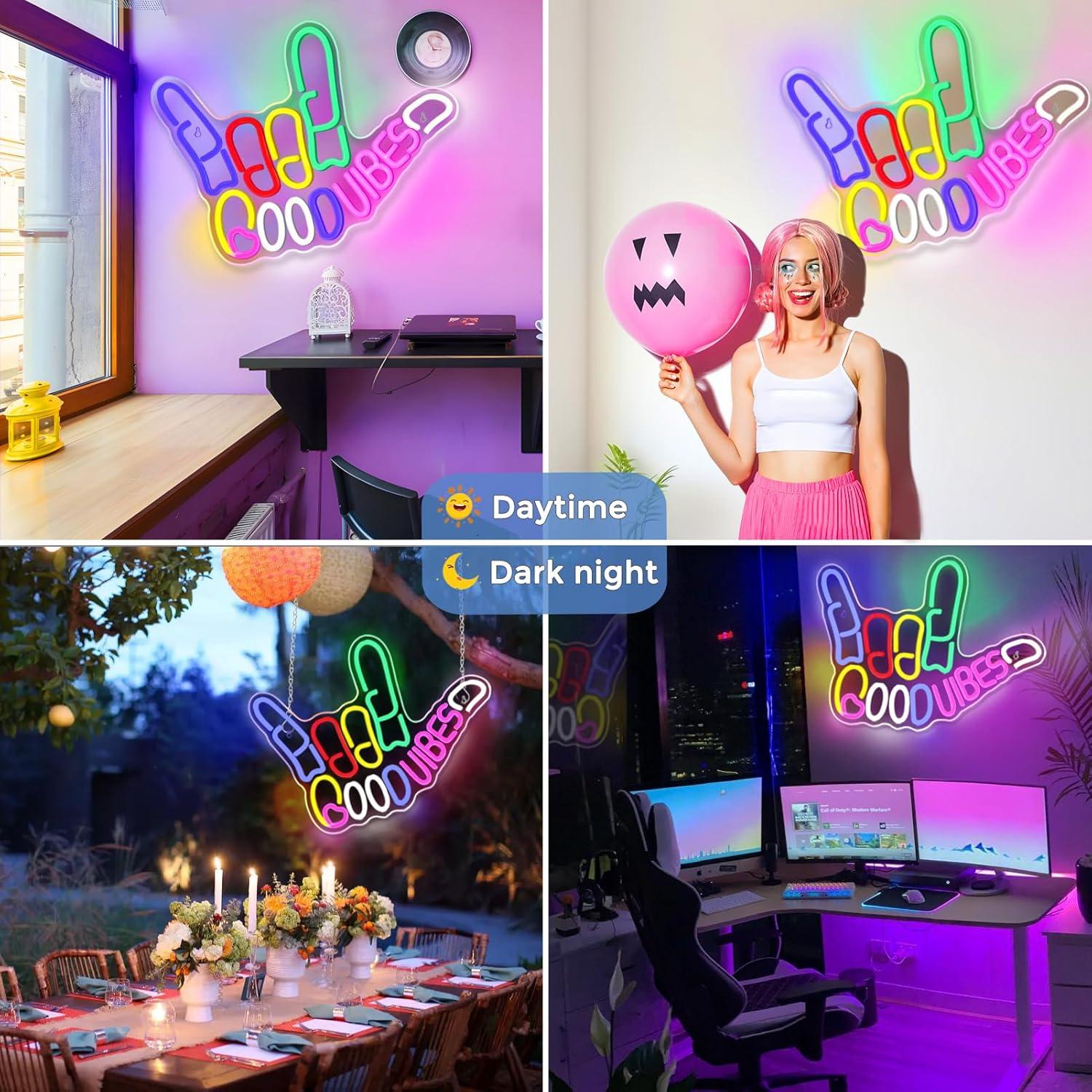 Letrero de Neón Buenas Vibras Jiasi LED Dimmable 43x33cm