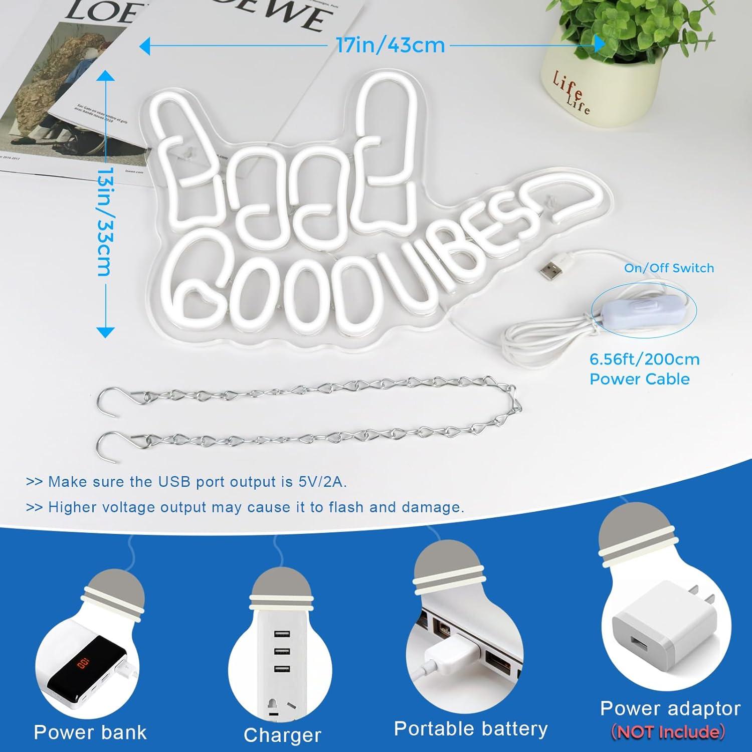 Letrero de Neón Buenas Vibras Jiasi LED Dimmable 43x33cm