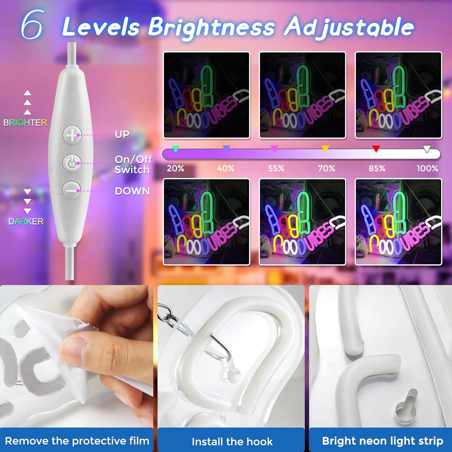 Letrero de Neón Buenas Vibras Jiasi LED Dimmable 43x33cm