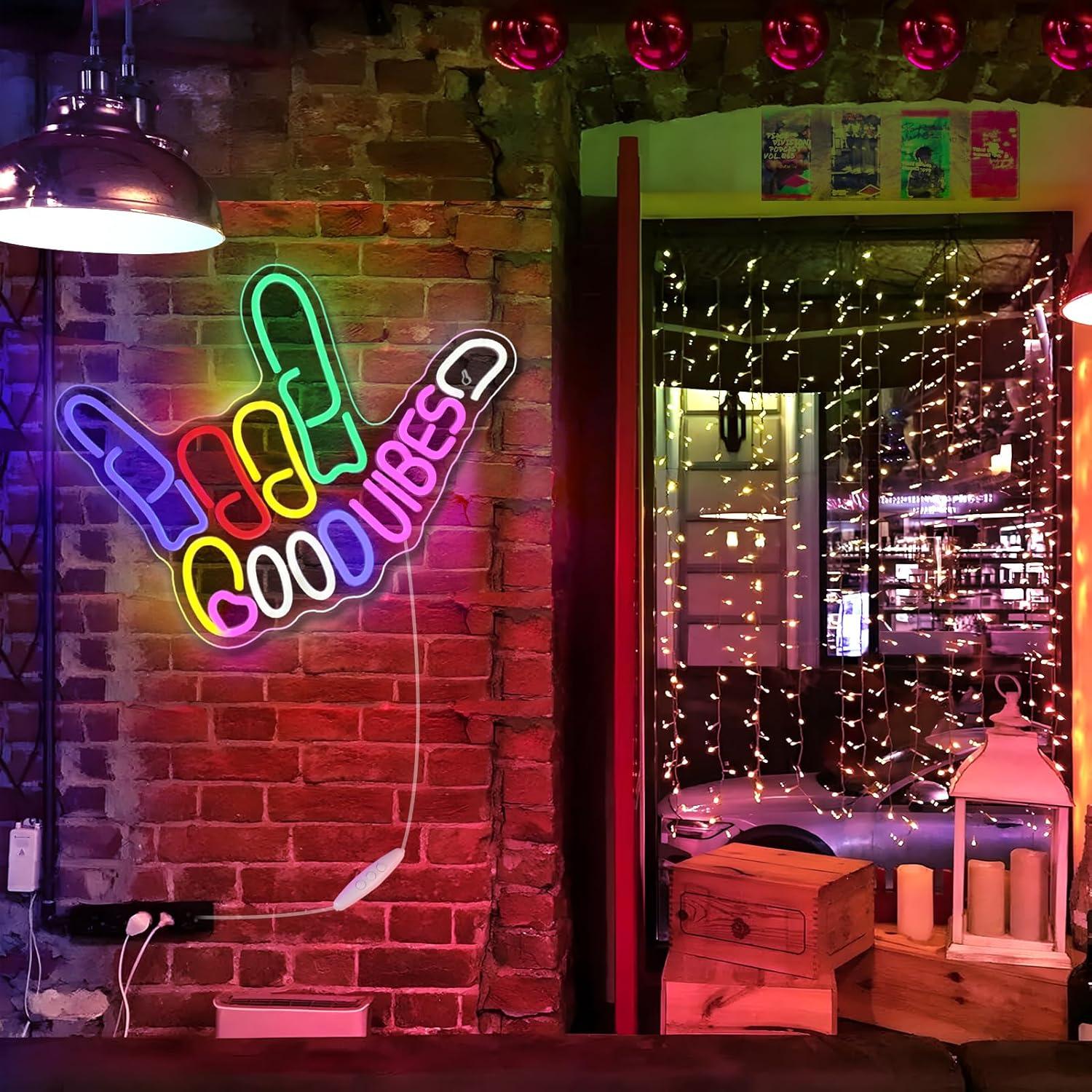 Letrero de Neón Buenas Vibras Jiasi LED Dimmable 43x33cm