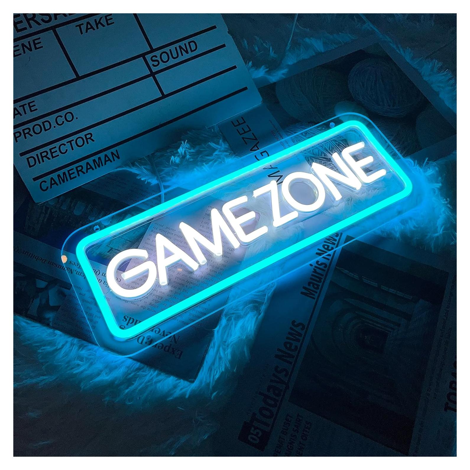 Cartel de Neón Zona de Juego Brochao 39.9x15cm Azul y Blanco