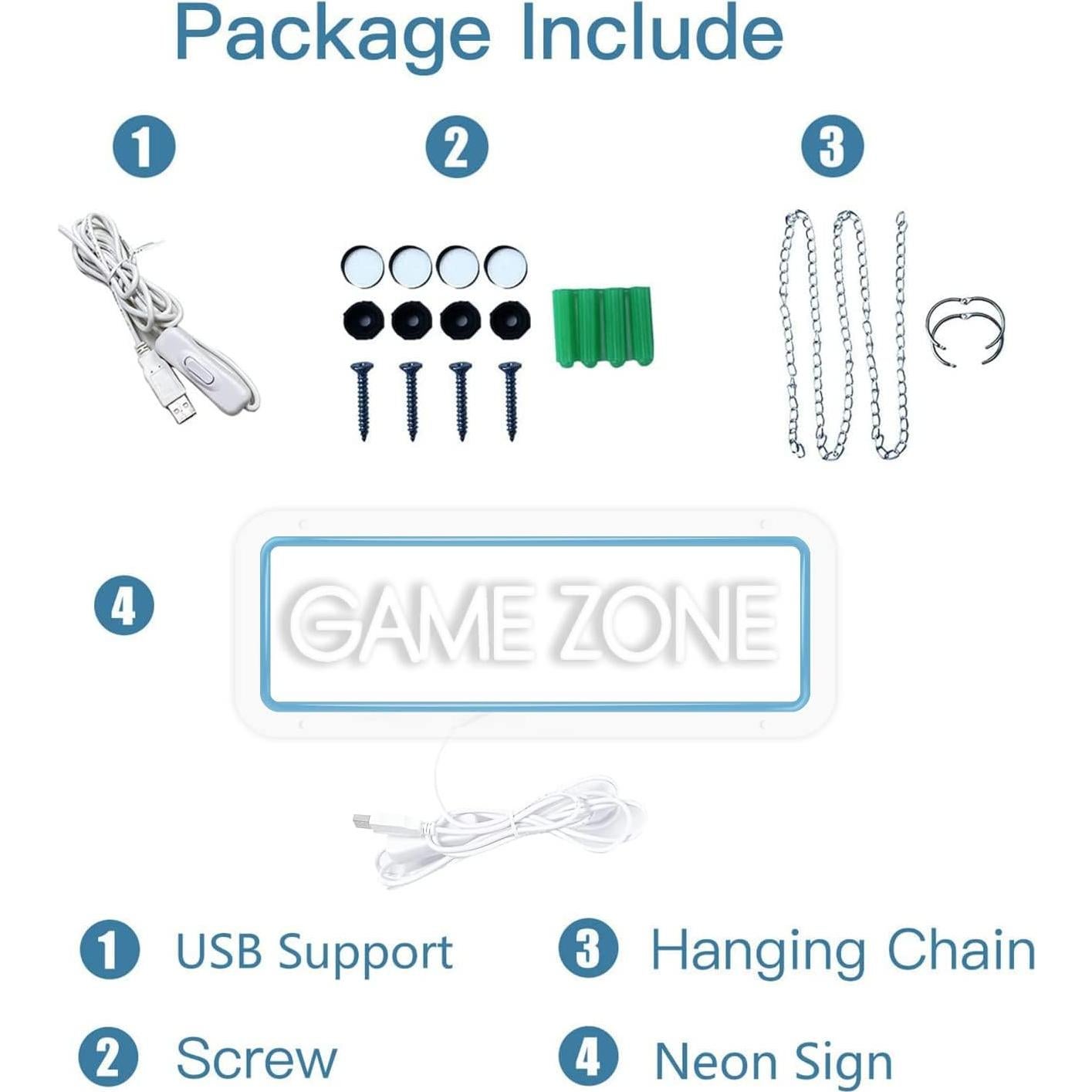 Cartel de Neón Zona de Juego Brochao 39.9x15cm Azul y Blanco