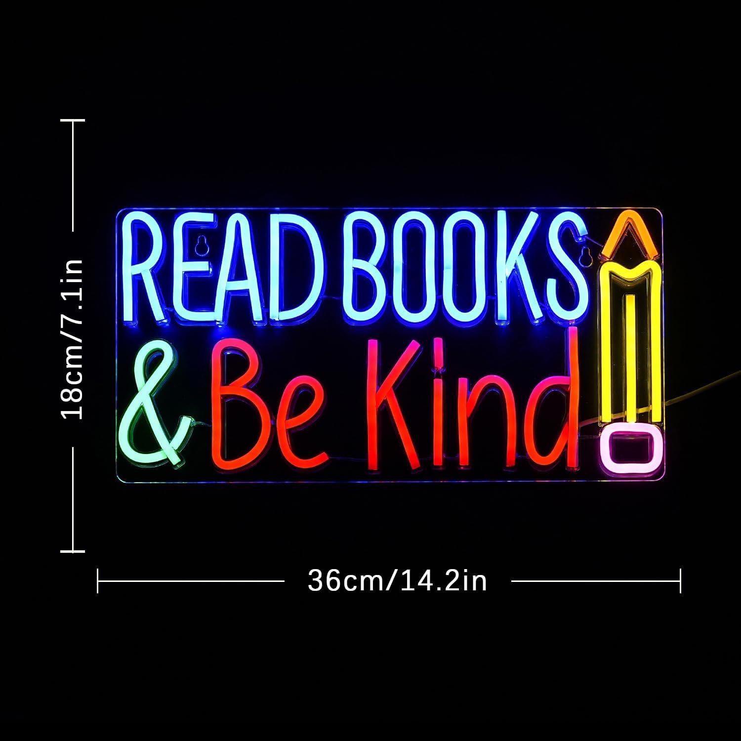 Letrero de Neón LED Colorido Lea Libros y Sea Amable 35.8x17.8cm