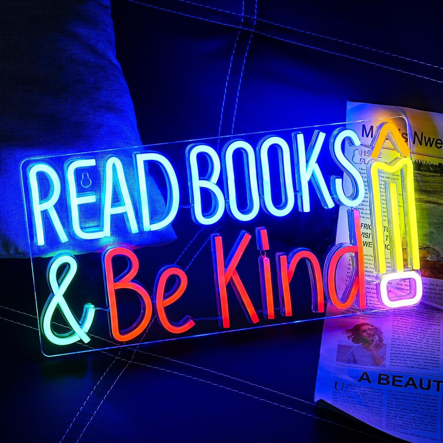 Letrero de Neón LED Colorido Lea Libros y Sea Amable 35.8x17.8cm