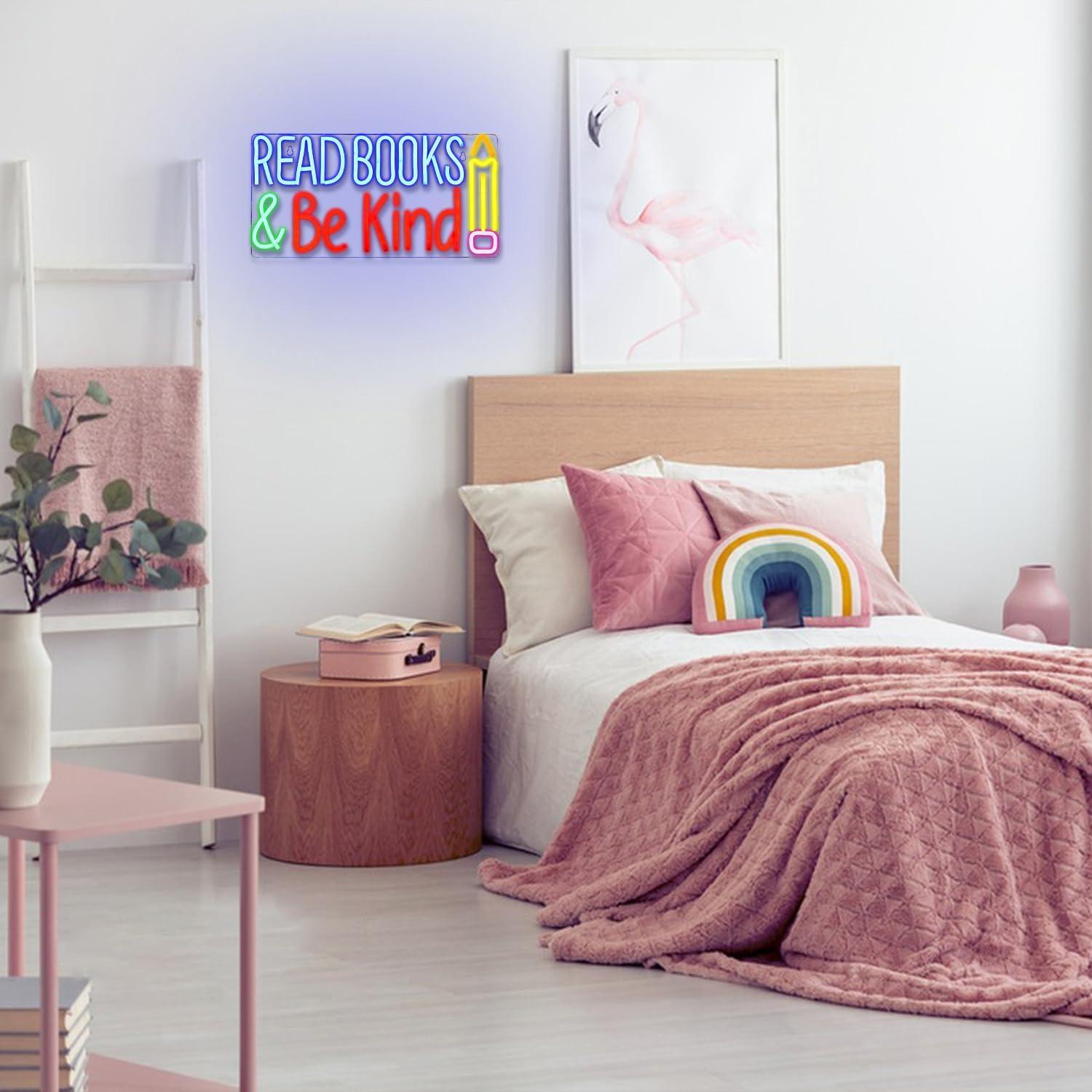 Letrero de Neón LED Colorido Lea Libros y Sea Amable 35.8x17.8cm