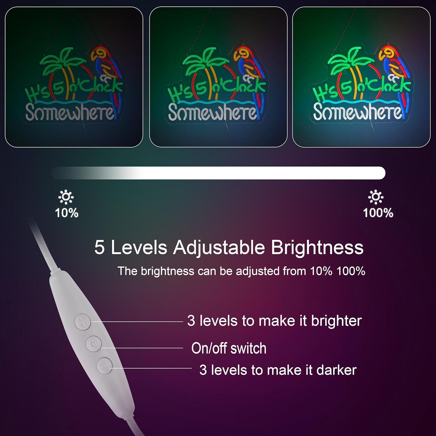 Letrero de Neón ZODZ 'Son las 5 en algún lugar' LED 42x32 cm