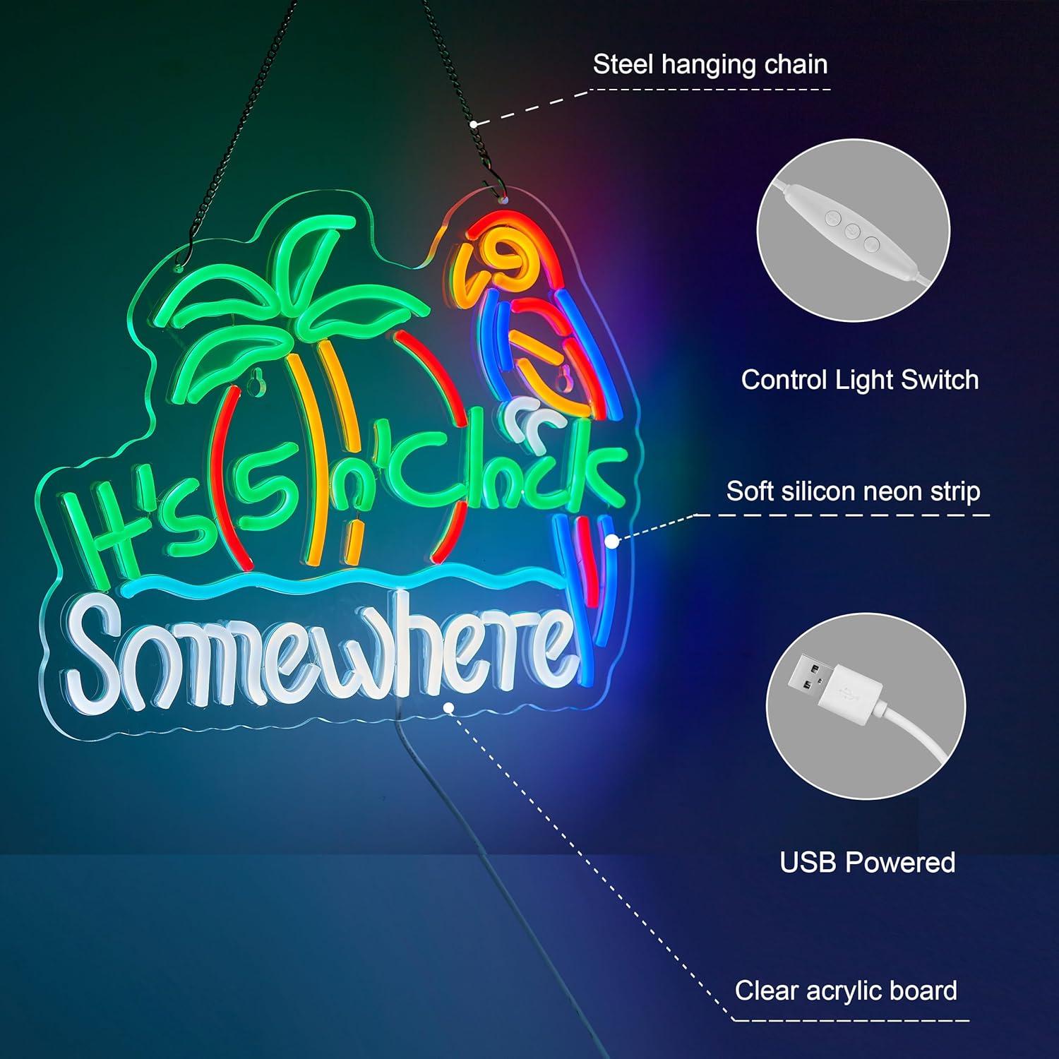 Letrero de Neón ZODZ 'Son las 5 en algún lugar' LED 42x32 cm