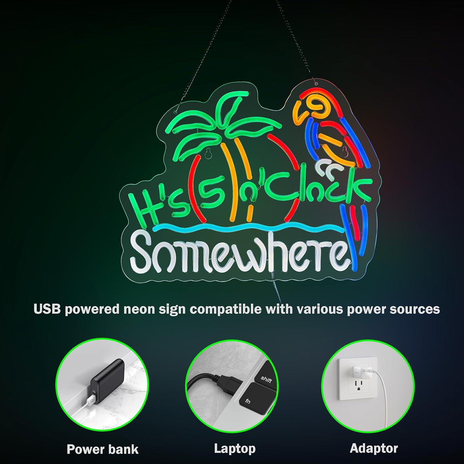 Letrero de Neón ZODZ 'Son las 5 en algún lugar' LED 42x32 cm