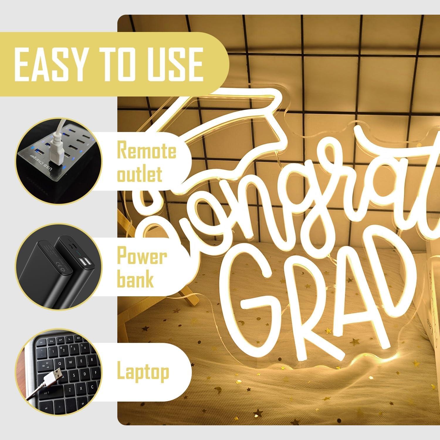 Cartel Neón LED Congrats Grad CinsYarn 30x10 cm Decoración