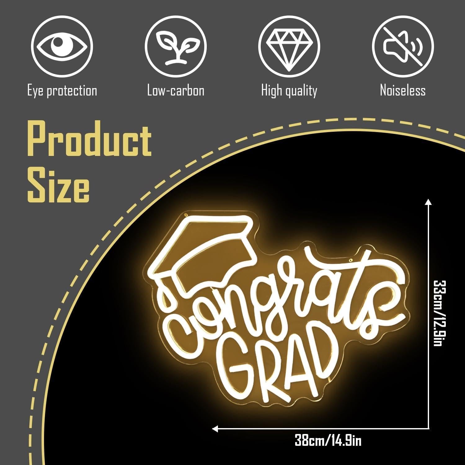 Cartel Neón LED Congrats Grad CinsYarn 30x10 cm Decoración