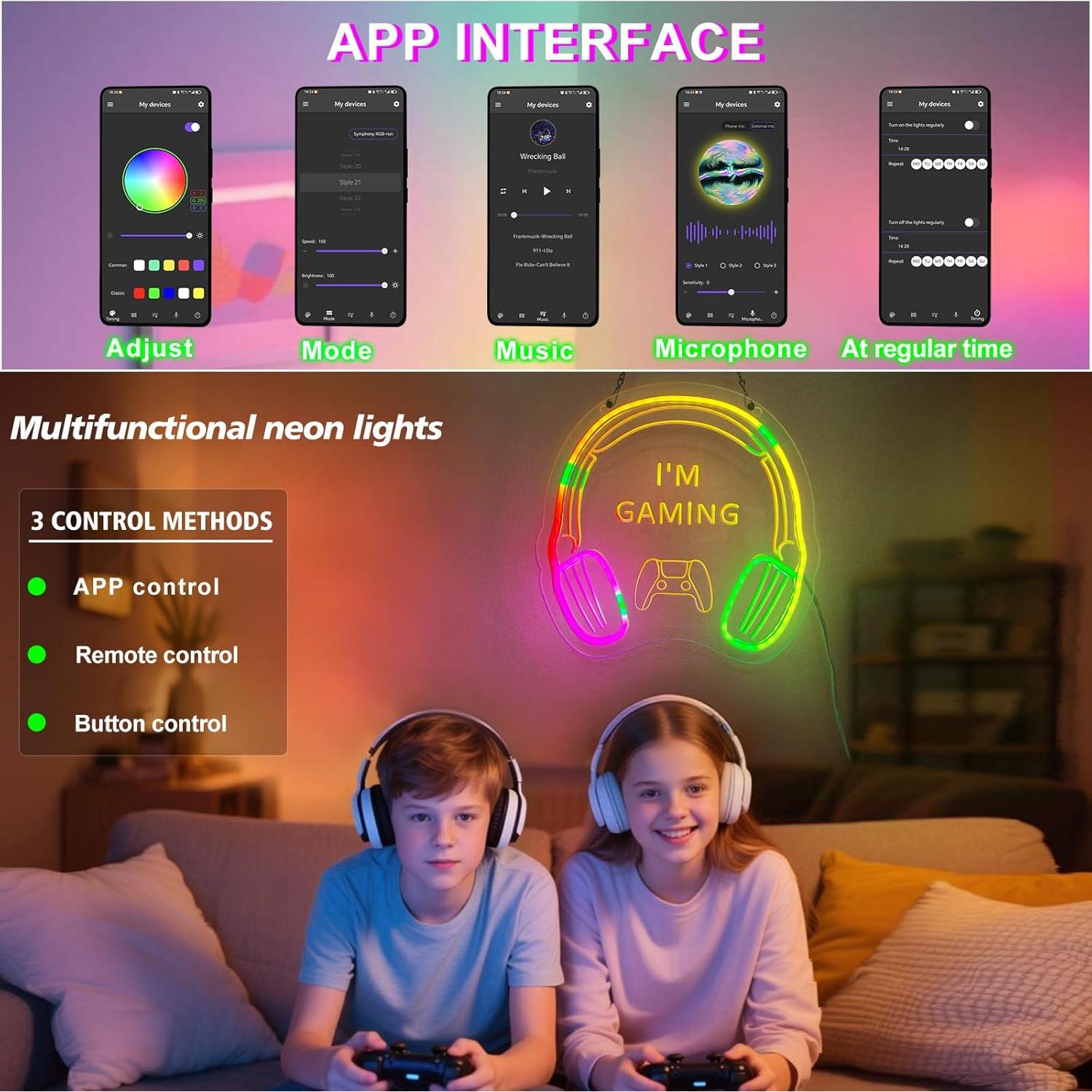 Cartel Neón Gaming Eeutiwe con Control APP y Remoto 31.8x31.1cm