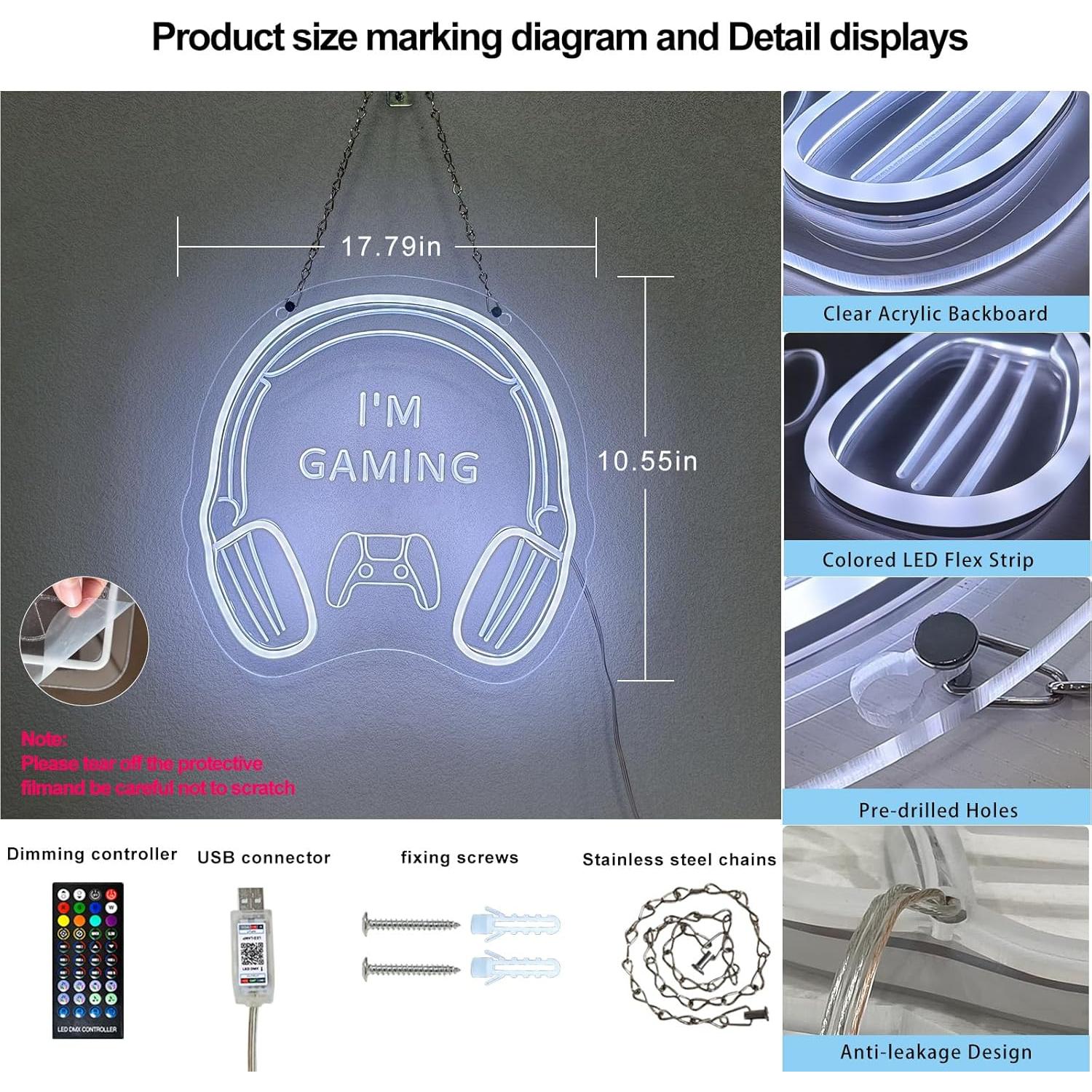 Cartel Neón Gaming Eeutiwe con Control APP y Remoto 31.8x31.1cm