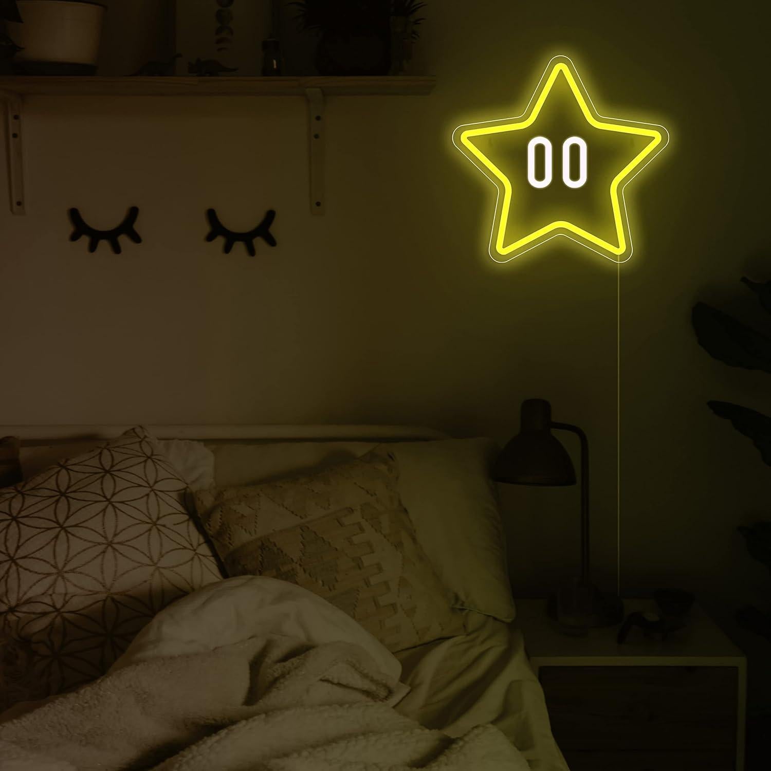 Letrero de Neón Estrella LED Amarillo 35x35 cm para Juegos