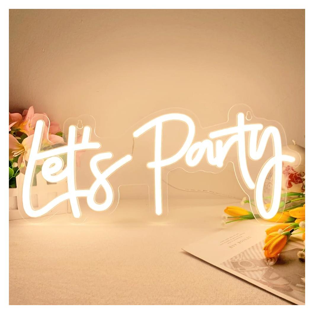 Lets Party Neon Sign with Dimmable for All Partys,17x7.5inch, Neon Lights for Wall Decor, Birthday, Wedding, Bachelorette Party, Valentine's Day Gifts with 5V USB Cable, Warm White-by Colysor