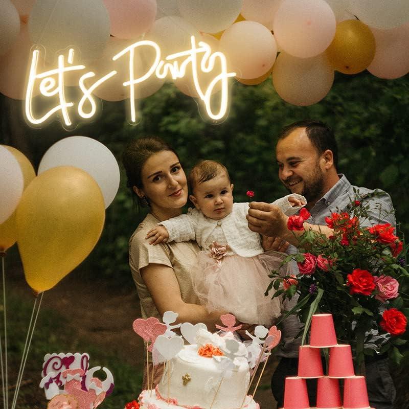 Lets Party Neon Sign with Dimmable for All Partys,17x7.5inch, Neon Lights for Wall Decor, Birthday, Wedding, Bachelorette Party, Valentine's Day Gifts with 5V USB Cable, Warm White-by Colysor