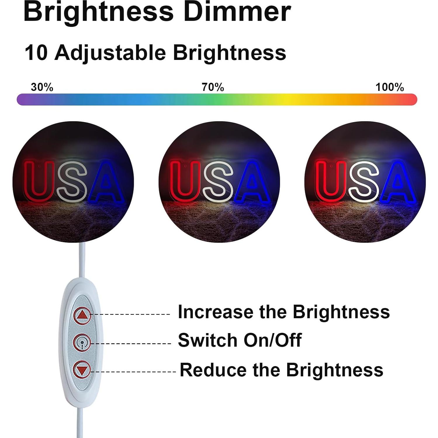 Neon Sign for Wall Decor USA Sign, Neon Light Sign for Bedroom Home Decorations, Dimmable USB Power Light，Patriotic Ornaments for Independence Day National Day July 4th Memorial Day Christmas New Year Party Decoration 15.7"×6.7"