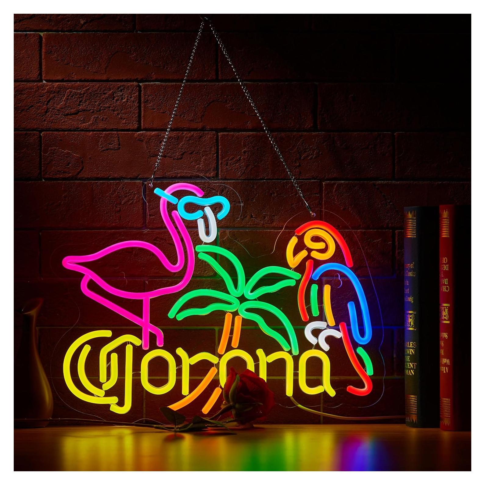 Cartel de Neón LED Flamenco y Loro 43x32 cm Dimmable SGTD