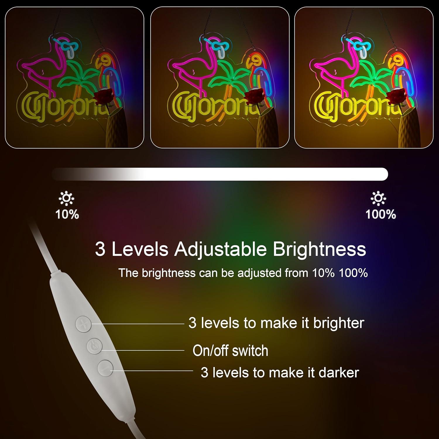 Cartel de Neón LED Flamenco y Loro 43x32 cm Dimmable SGTD