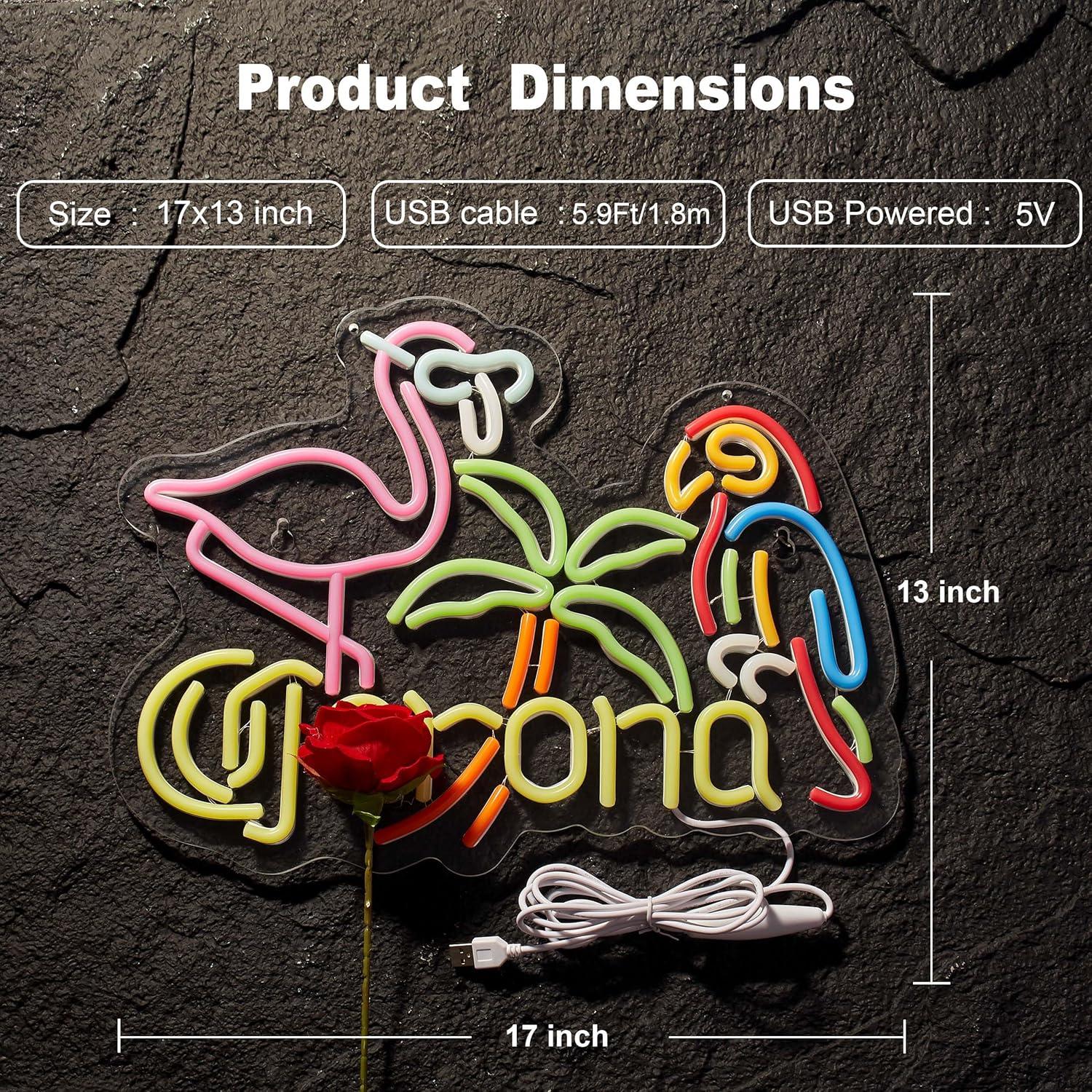 Cartel de Neón LED Flamenco y Loro 43x32 cm Dimmable SGTD