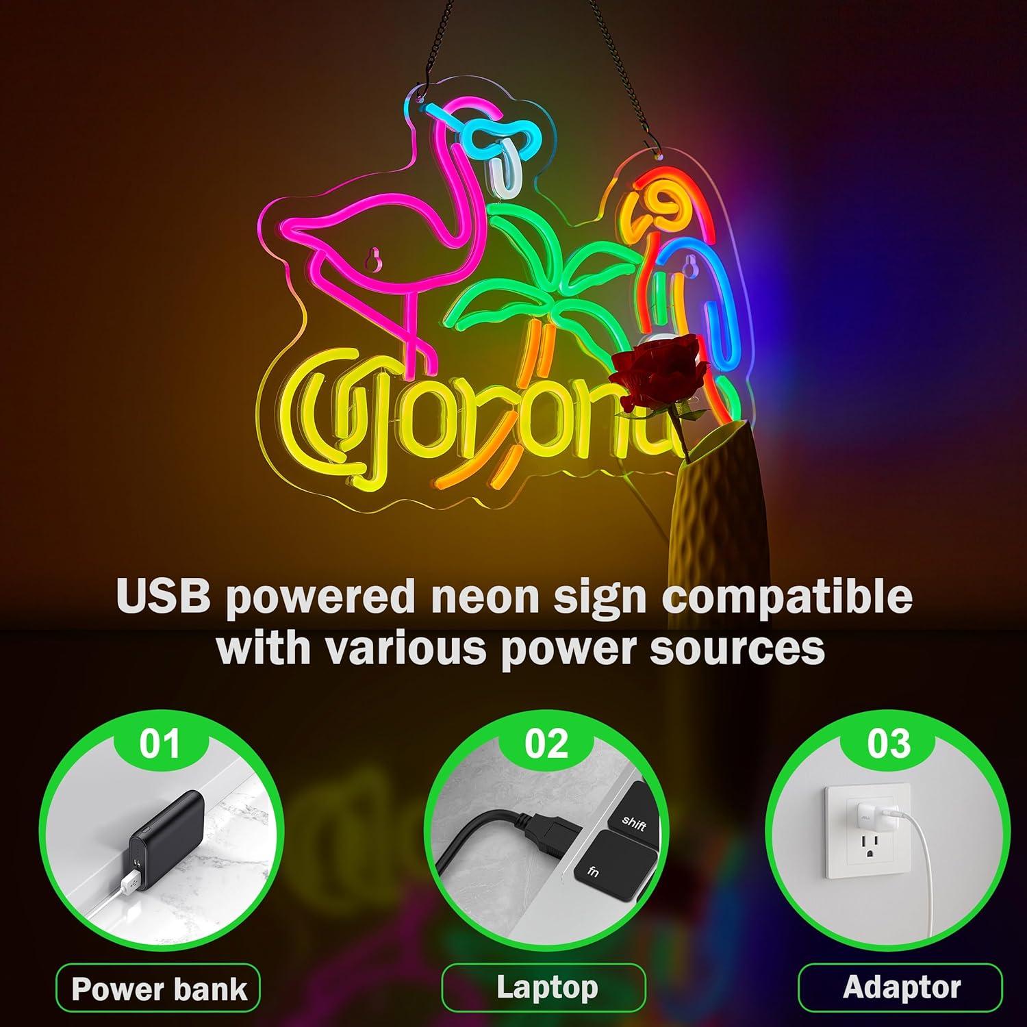 Cartel de Neón LED Flamenco y Loro 43x32 cm Dimmable SGTD