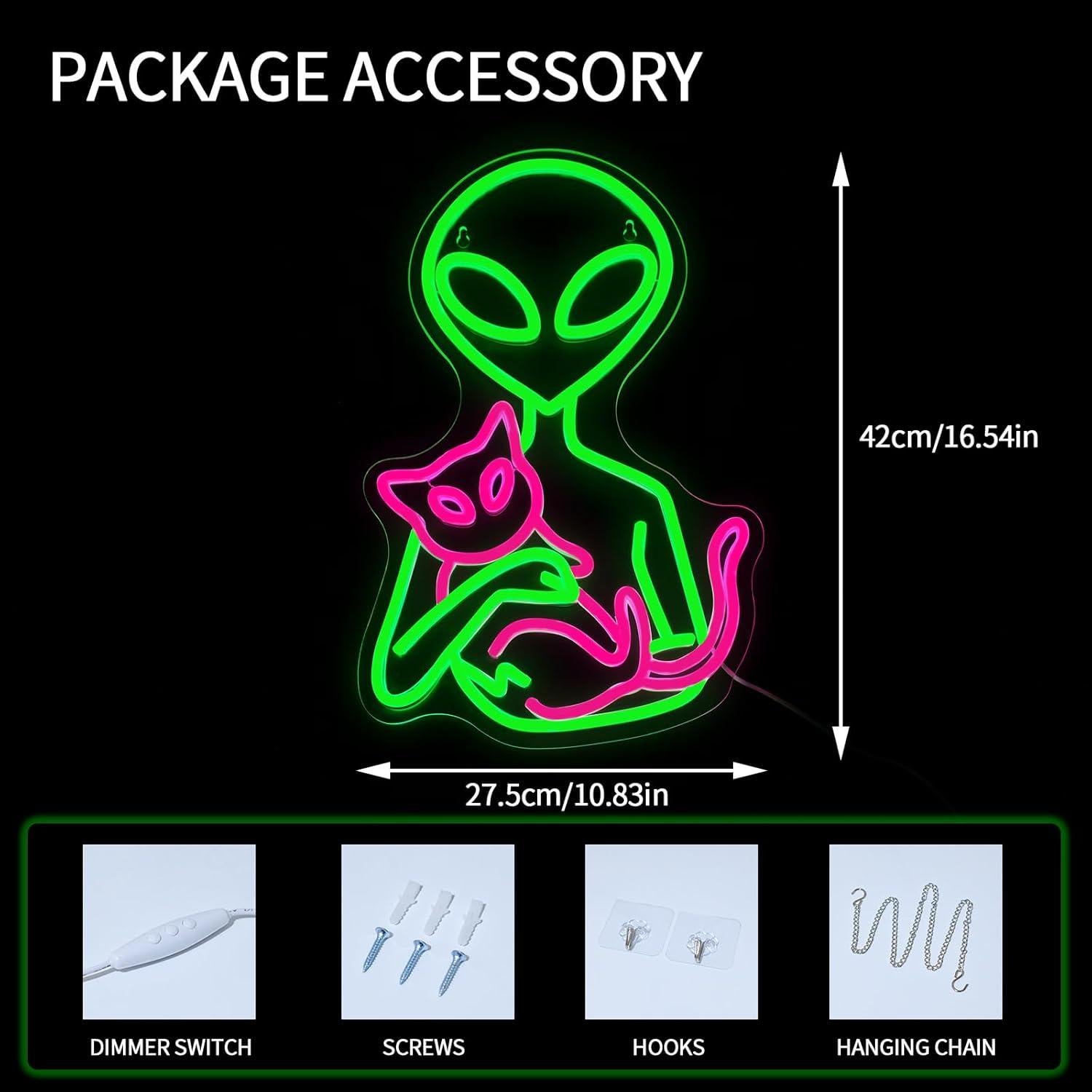 Luz de Neón LED Virlusy Gato Alienígena Dimmable 45.4x29.6cm