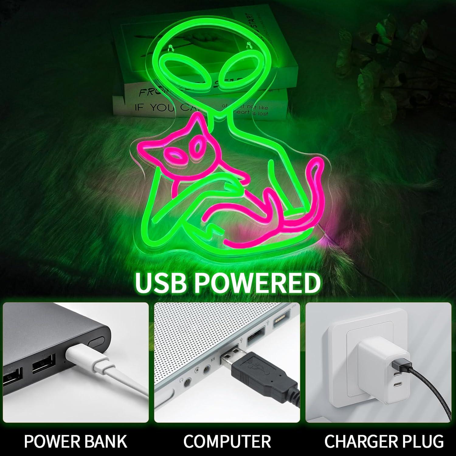 Luz de Neón LED Virlusy Gato Alienígena Dimmable 45.4x29.6cm