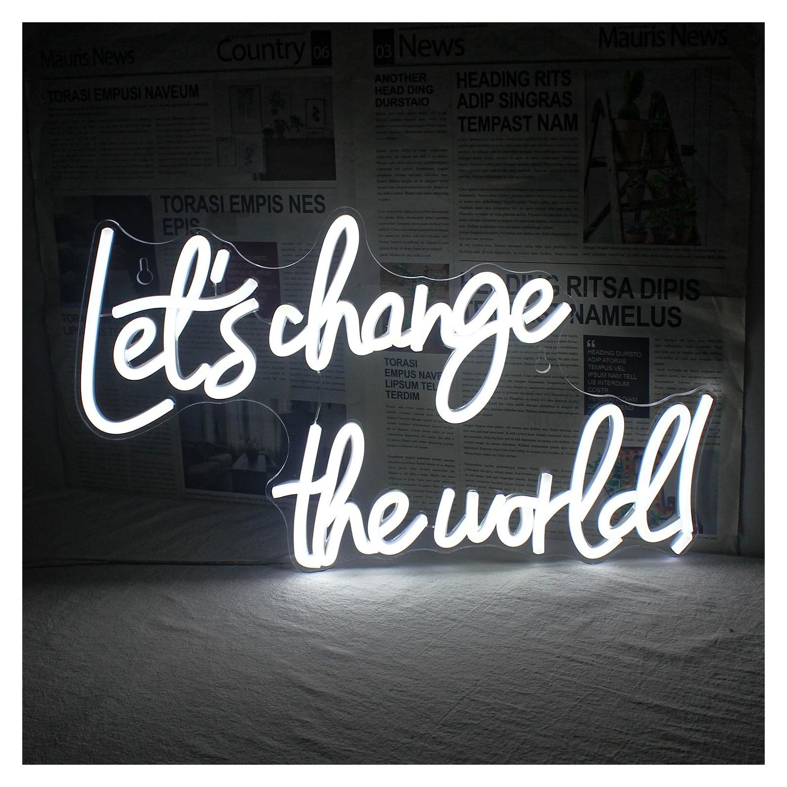 Letrero de Neón Horseneon 'Le damos un cambio al mundo' 29x43cm