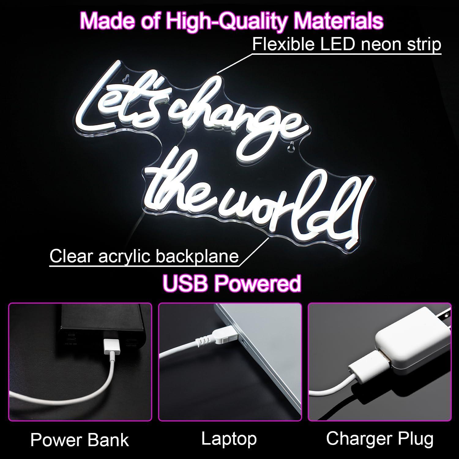 Letrero de Neón Horseneon 'Le damos un cambio al mundo' 29x43cm