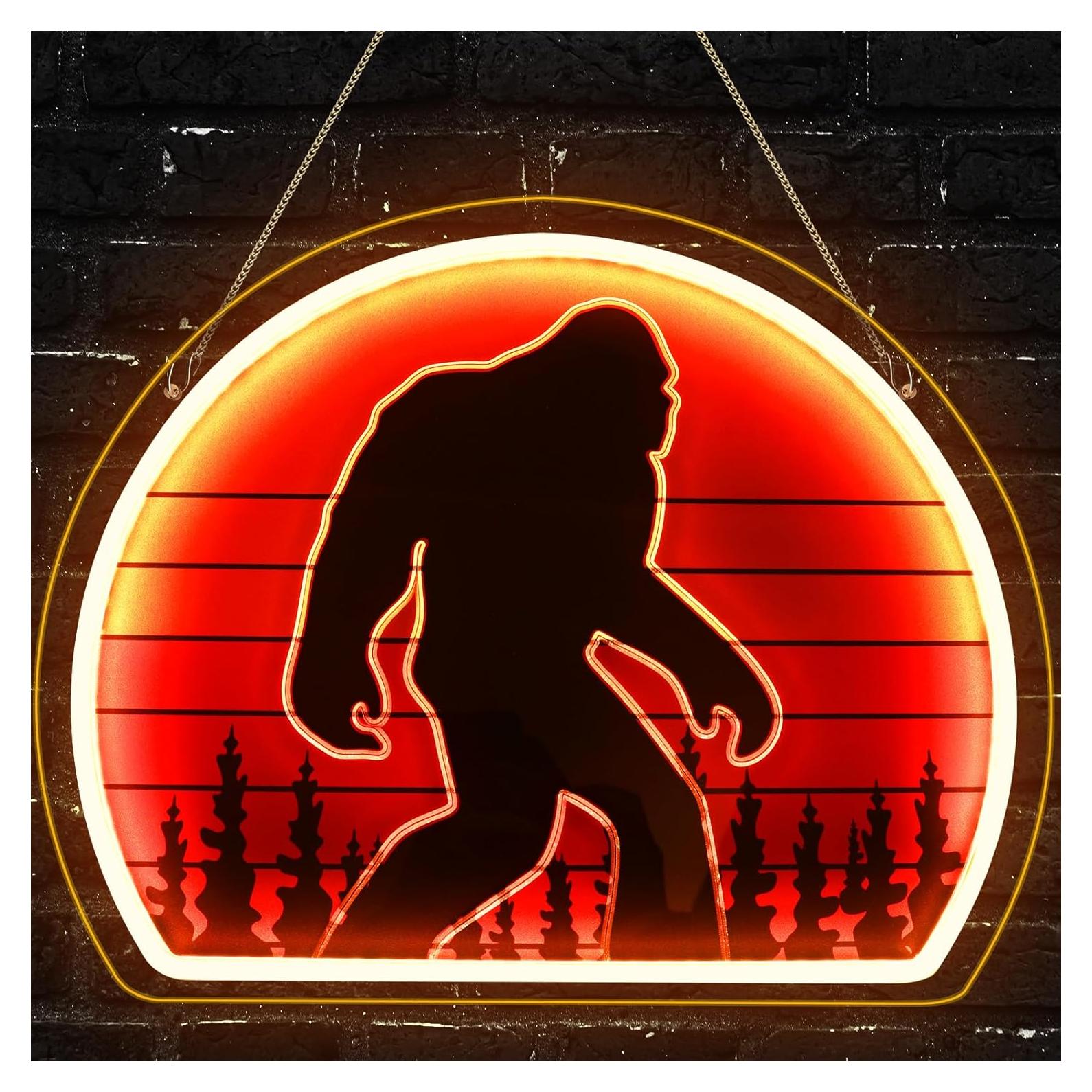 Christmas Gifts for Men Bigfoot Neon Sign, Bright USB Powered Sasquatch Neon Lights Sign and Unique UV Printed Funny Big Foot Sasquatch Gifts for Men Women Adults Kids Bigfoot Lovers Wall Art Decors