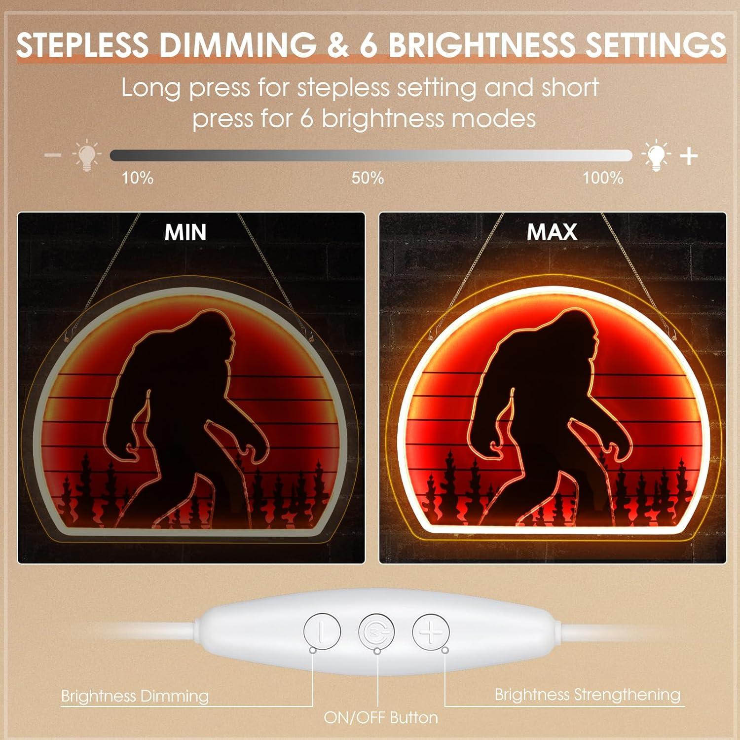 Christmas Gifts for Men Bigfoot Neon Sign, Bright USB Powered Sasquatch Neon Lights Sign and Unique UV Printed Funny Big Foot Sasquatch Gifts for Men Women Adults Kids Bigfoot Lovers Wall Art Decors