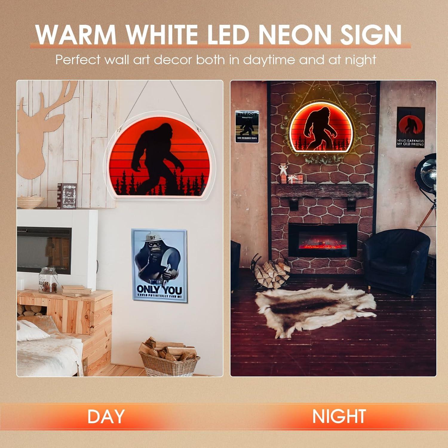 Christmas Gifts for Men Bigfoot Neon Sign, Bright USB Powered Sasquatch Neon Lights Sign and Unique UV Printed Funny Big Foot Sasquatch Gifts for Men Women Adults Kids Bigfoot Lovers Wall Art Decors