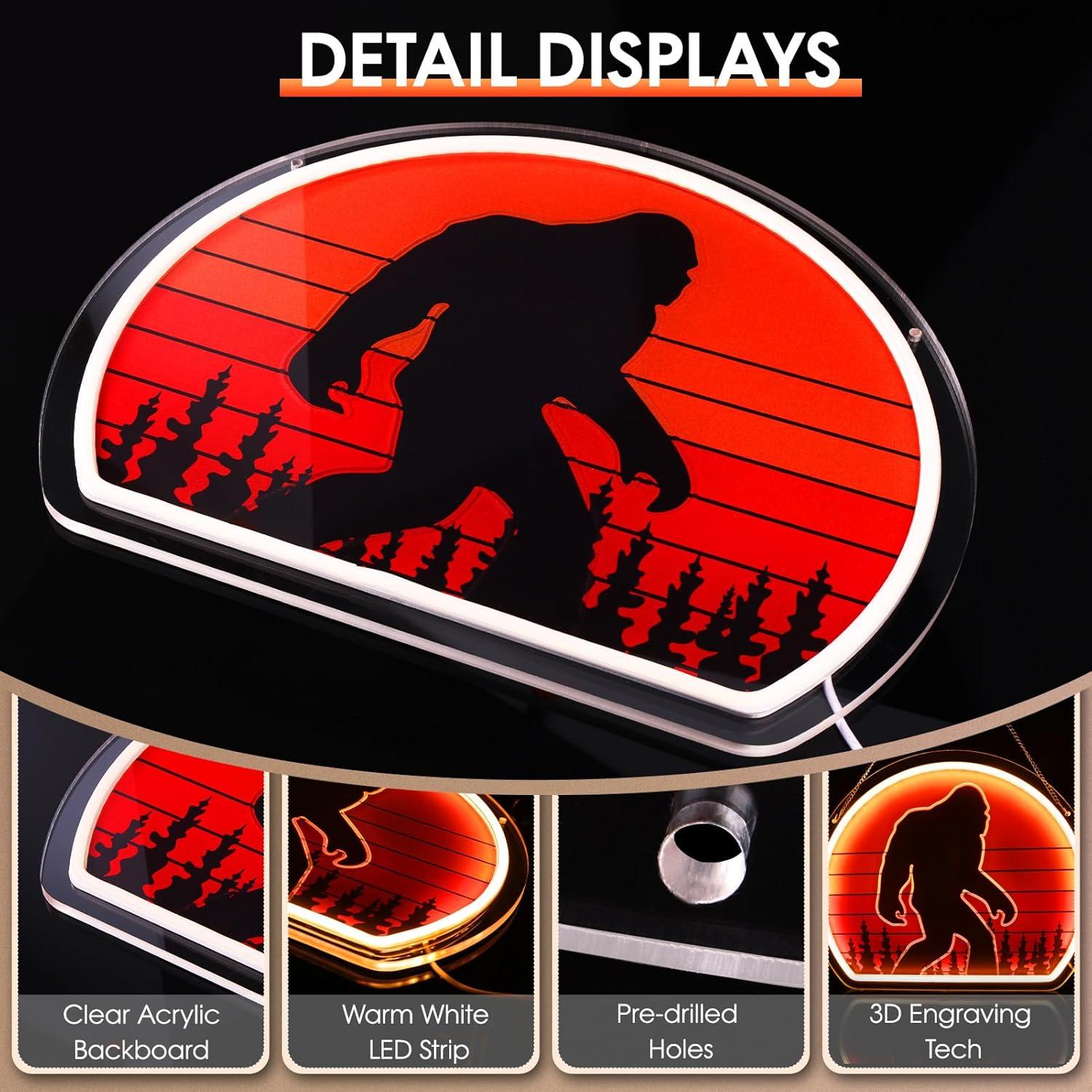 Christmas Gifts for Men Bigfoot Neon Sign, Bright USB Powered Sasquatch Neon Lights Sign and Unique UV Printed Funny Big Foot Sasquatch Gifts for Men Women Adults Kids Bigfoot Lovers Wall Art Decors