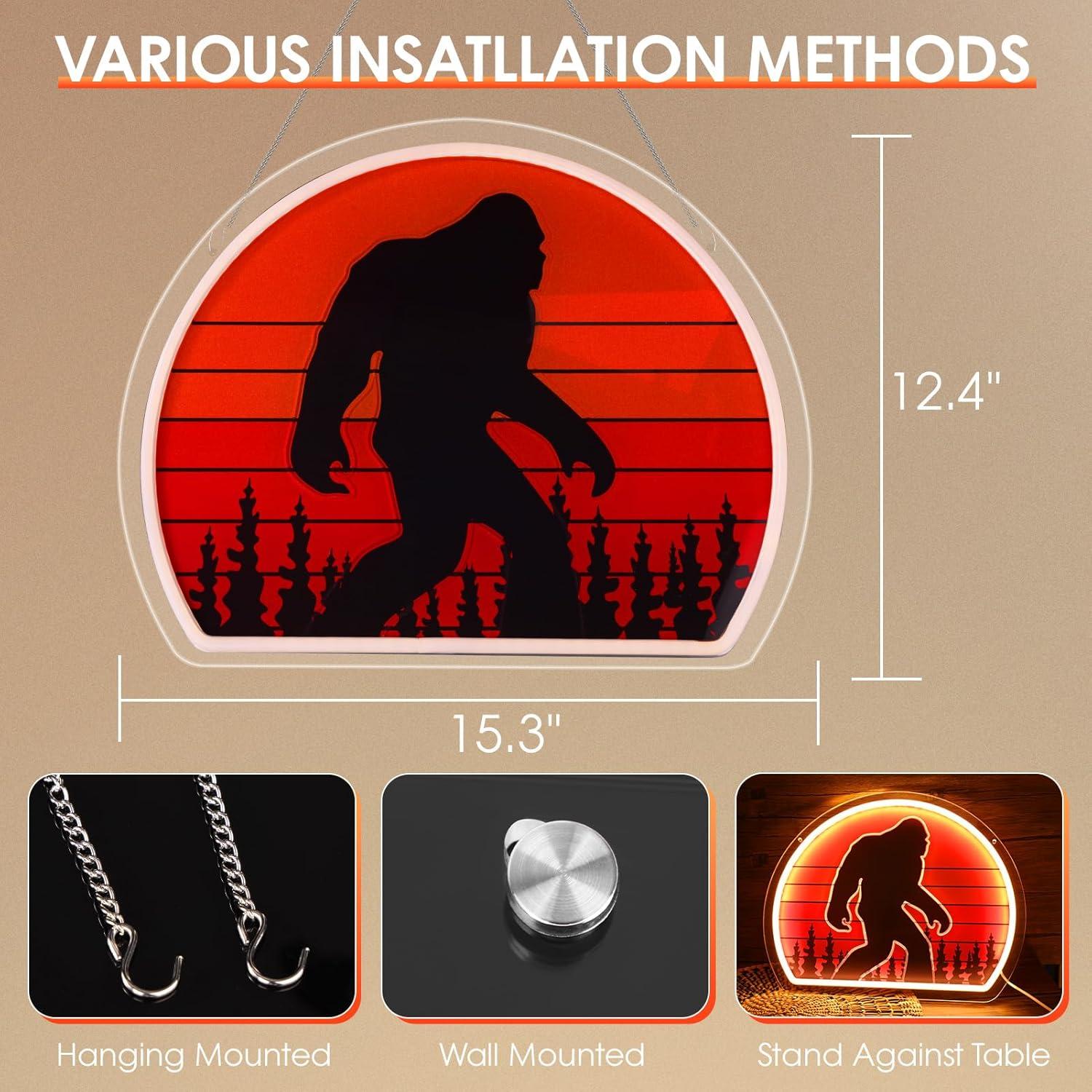 Christmas Gifts for Men Bigfoot Neon Sign, Bright USB Powered Sasquatch Neon Lights Sign and Unique UV Printed Funny Big Foot Sasquatch Gifts for Men Women Adults Kids Bigfoot Lovers Wall Art Decors