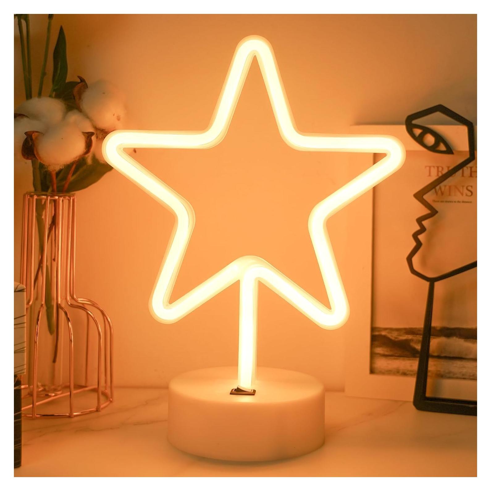 Luz de Neón Estrella AurGun LED Blanca Cálida Recargable