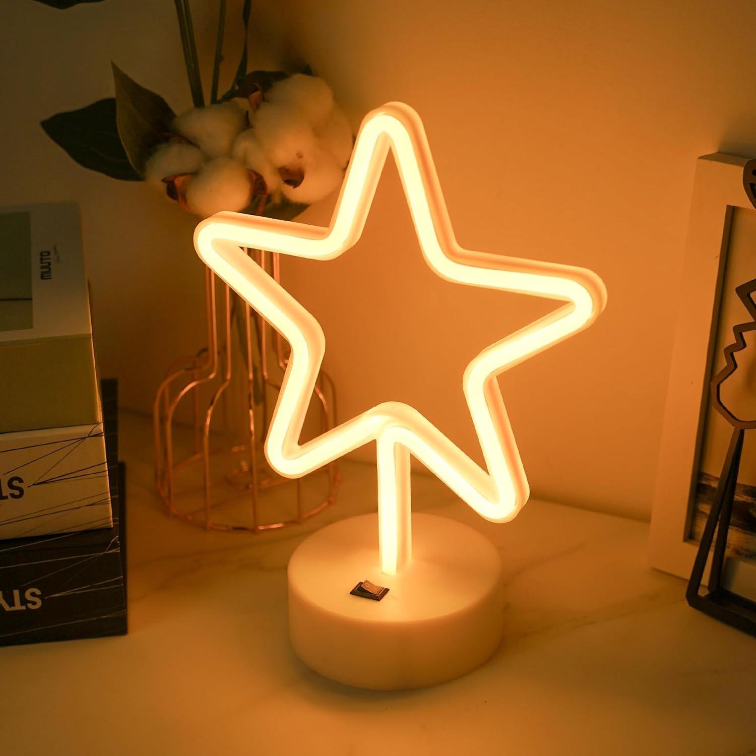 Luz de Neón Estrella AurGun LED Blanca Cálida Recargable