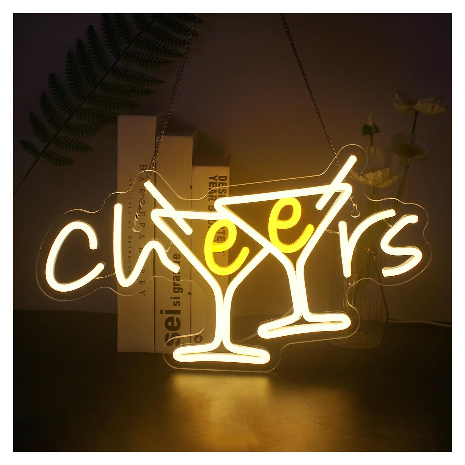 Cheers Neon Sign - Cocktails Bar Led Sign 10 Dimmable Cheers Neon Signs for Wall Decor, Cocktails Glass Neon Lights Signs for Home Pub Party Club Restaurant Shop Bar Lights Decor Gifts