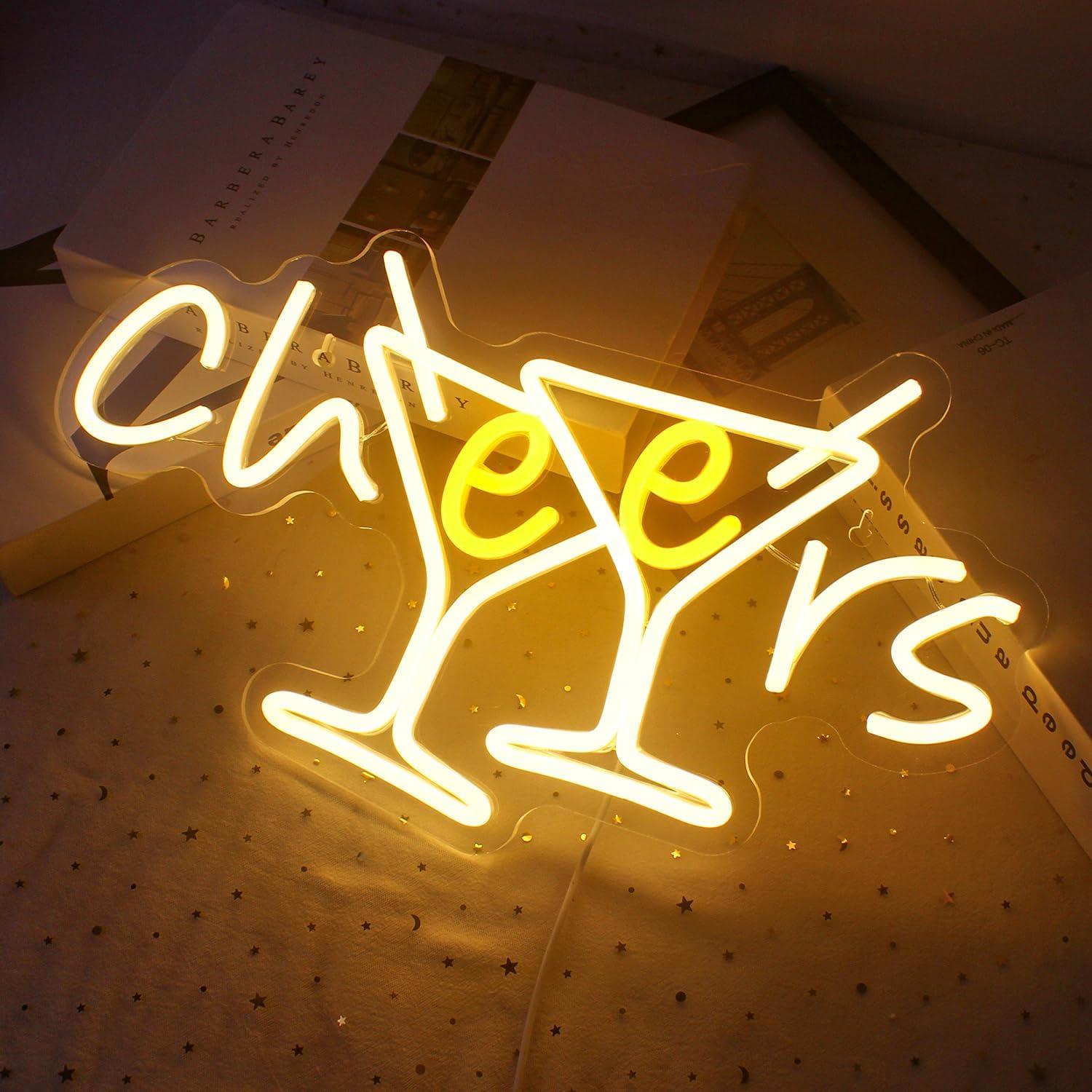 Cheers Neon Sign - Cocktails Bar Led Sign 10 Dimmable Cheers Neon Signs for Wall Decor, Cocktails Glass Neon Lights Signs for Home Pub Party Club Restaurant Shop Bar Lights Decor Gifts
